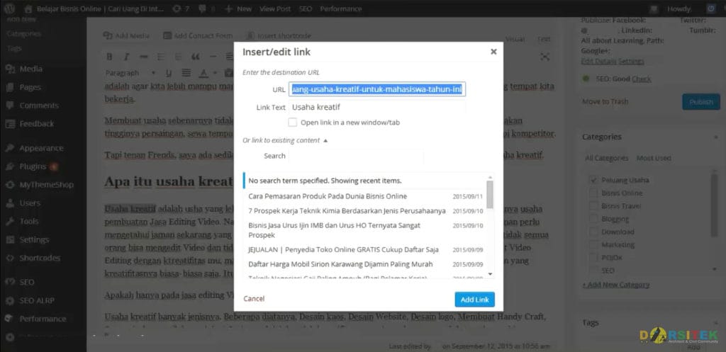 insert link pada focus keyword