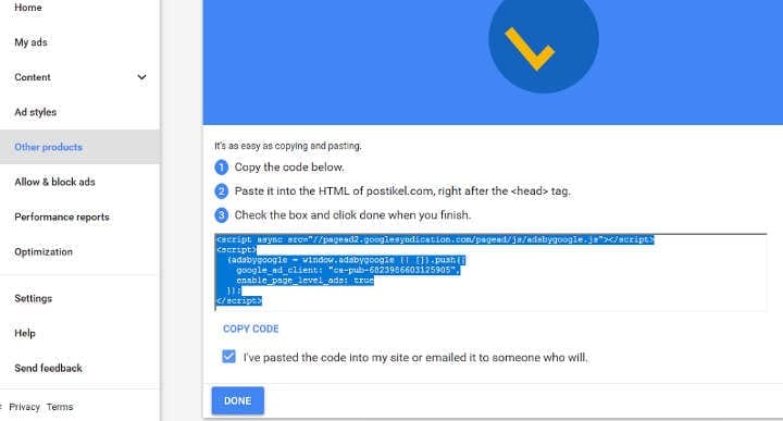 kode javascript iklan adsense