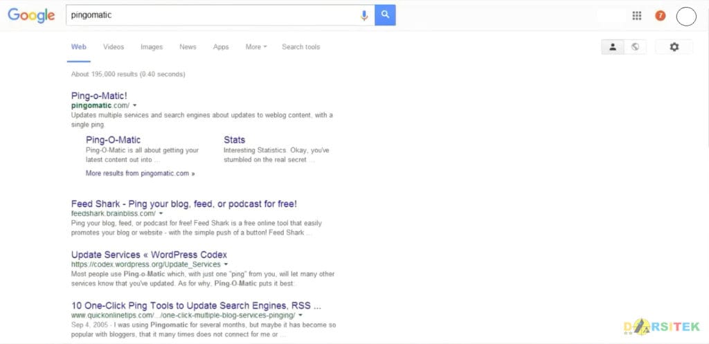 mencari pingomatic di google