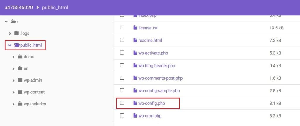 tampilan file wordpress pada direktori hosting