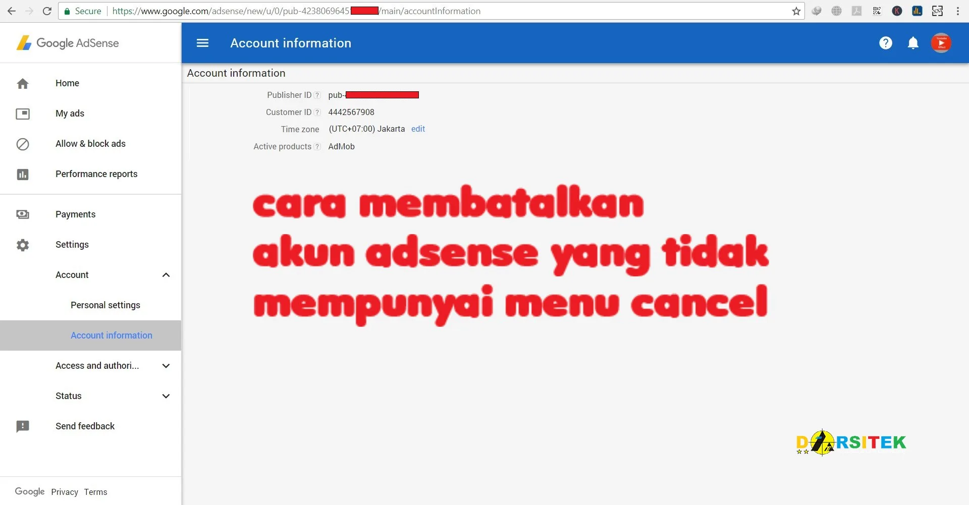 cara membatalkan akun adsense yang tidak mempunya opsi cancel