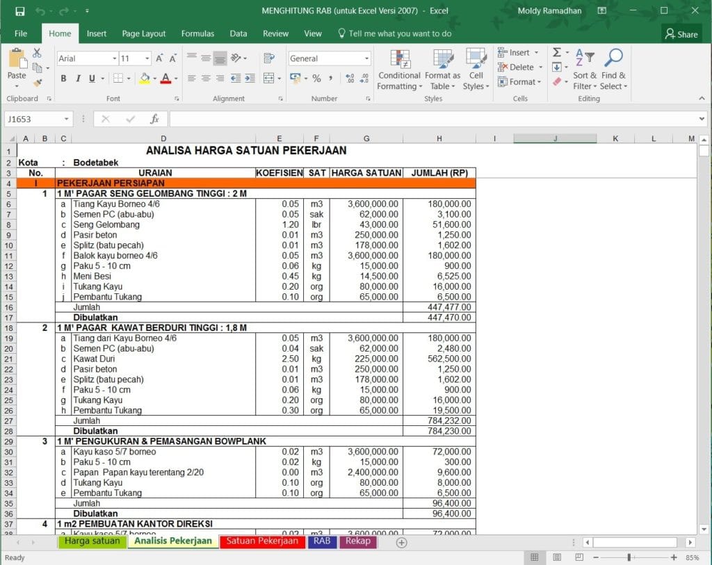 rab format excel 2007