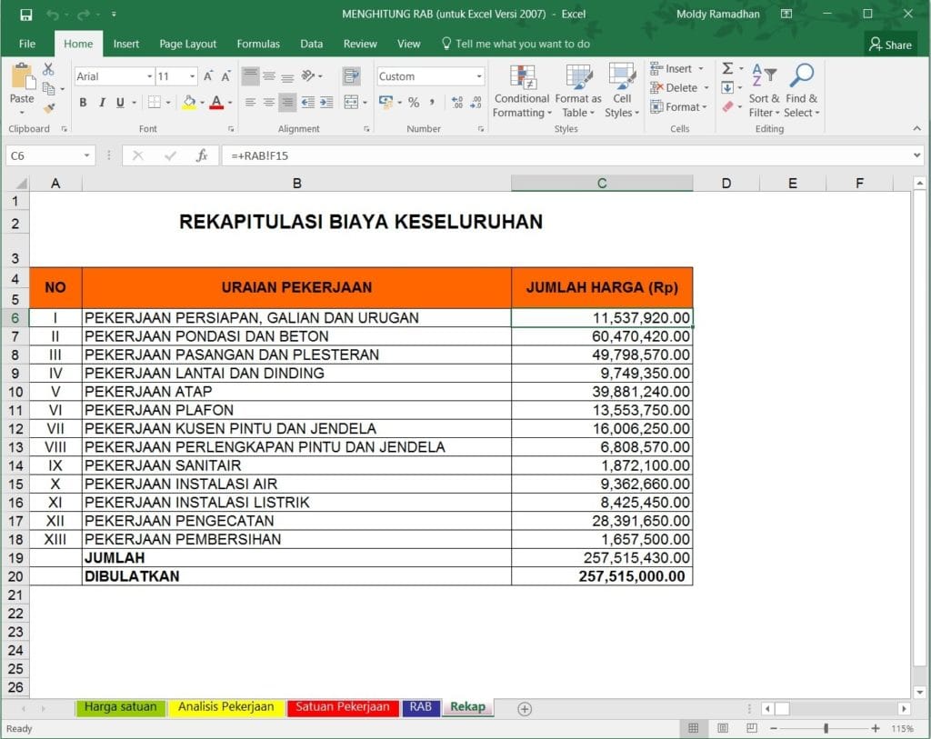 rab format excel 2007