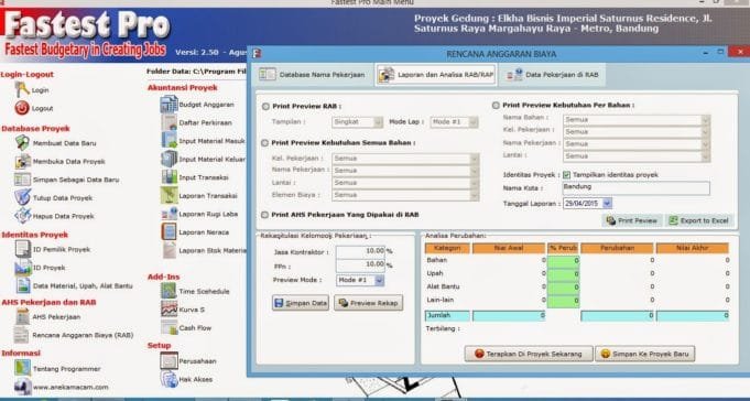Aplikasi RAB atau Software RAB Fastest Pro - Asdar Id