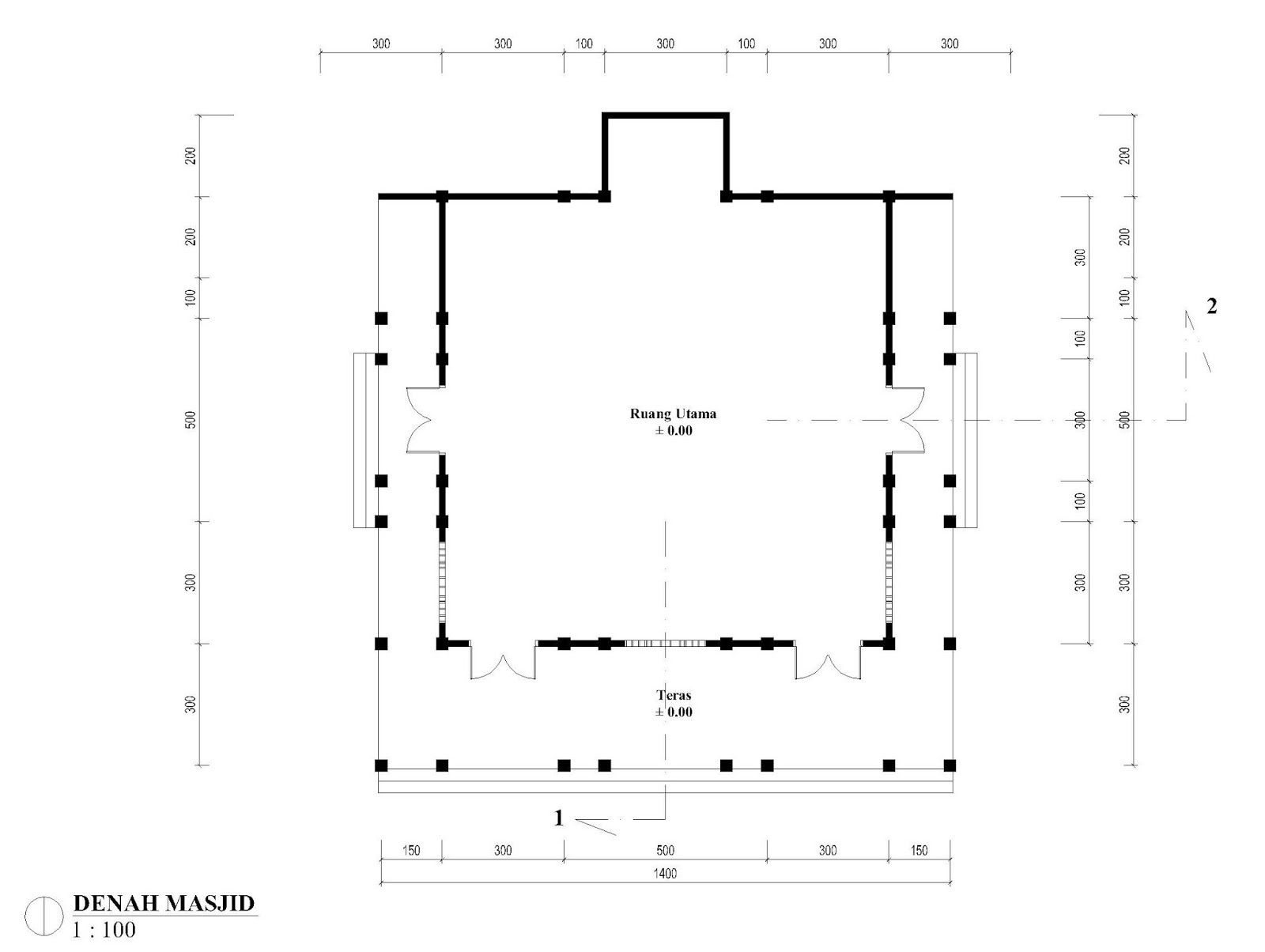 Referensi Gambar Masjid Ukuran 11m x 11m Teras Depan 3m dengan  2  Pintu Utama Asdar Id
