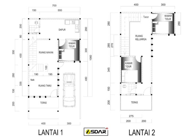 Contoh Gambar Denah Rumah 2 Lantai Ukuran 7 x 10 Meter 