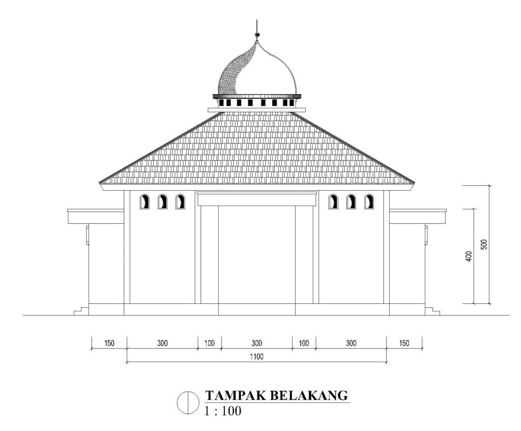 tampak belakang masjid 11x11m