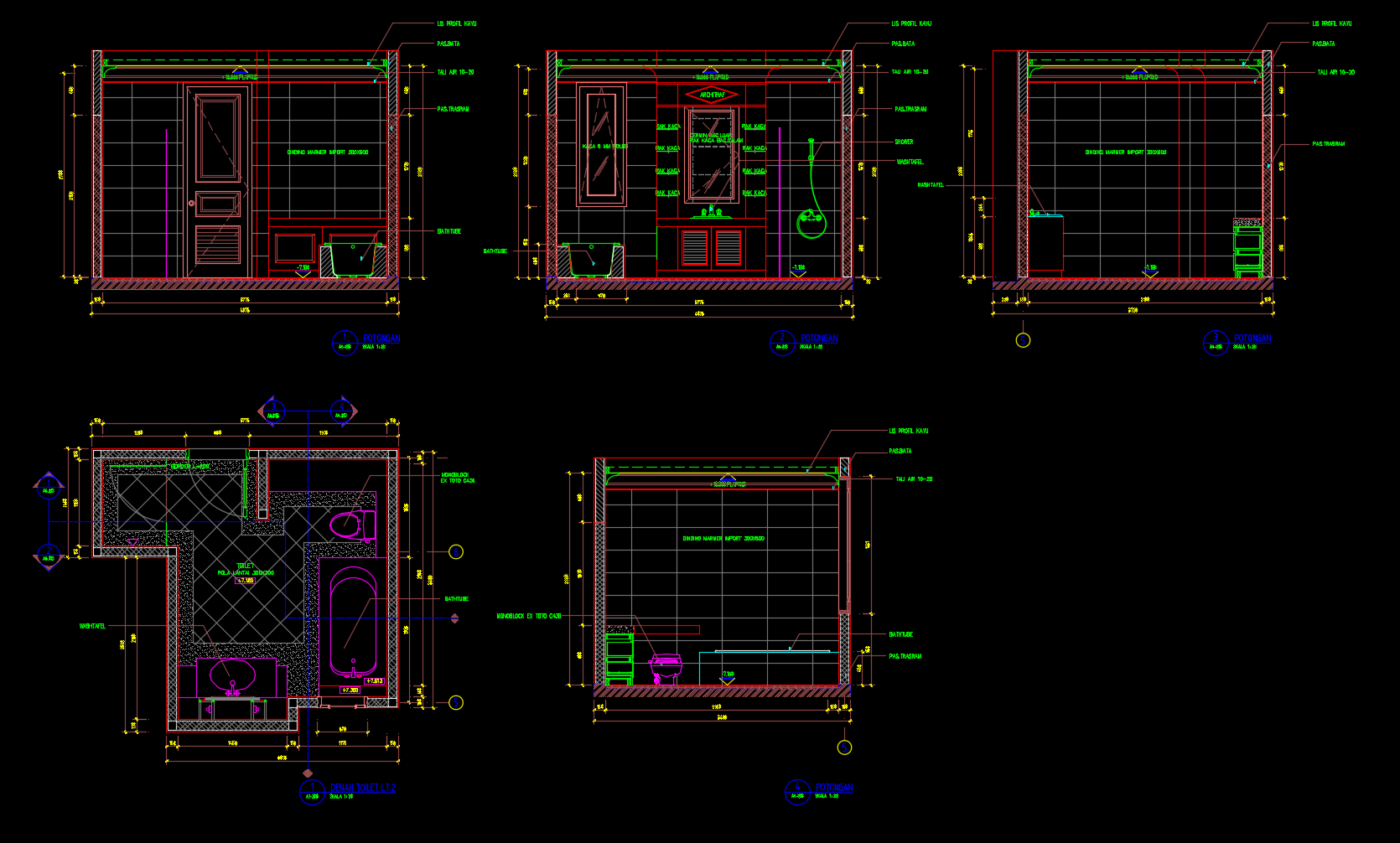 Denah Potongan KM WC Shower Bathtub dan Wastafel File 