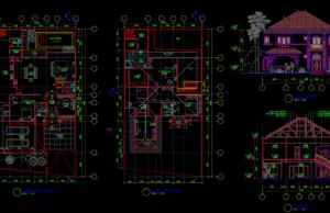 Download Gambar Rumah Tinggal 14x26m Format DWG (File AutoCAD) rumah tinggal 14x26M