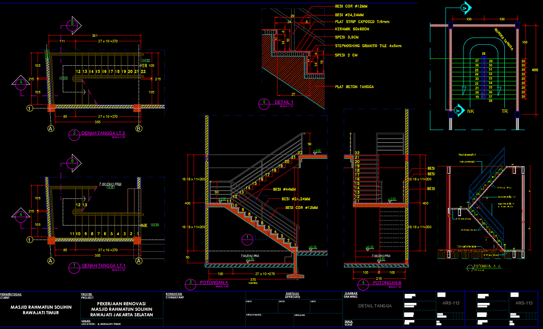 Download Gambar Detail Tangga  Bentuk U Format AutoCAD  