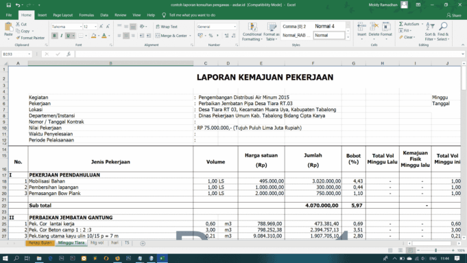 Contoh Laporan Konsultan Pengawas (Laporan Bulanan