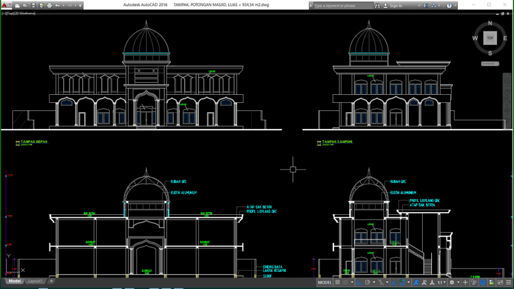 tampak dan potongan masjid tampak dan potongan masjid