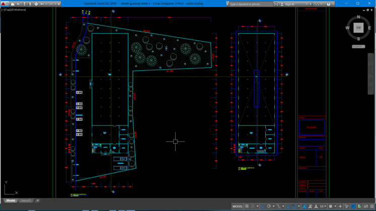 denah gudang lantai 1 - 2 luas bangunan 374m2