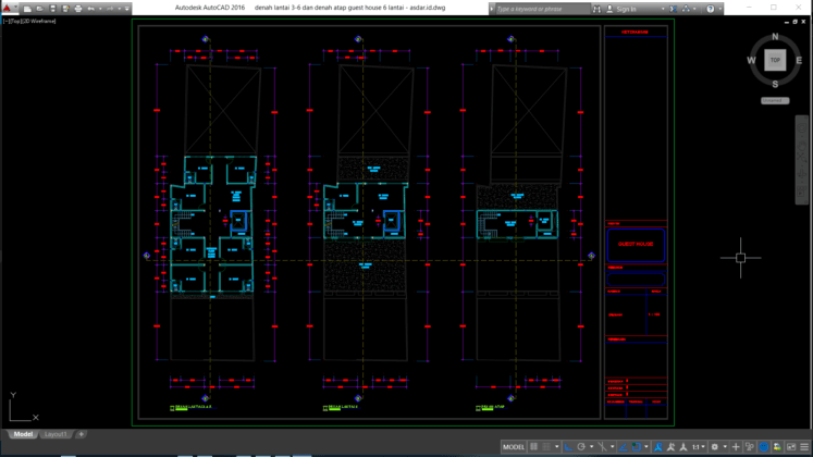 denah lantai 3-6 dan denah atap guest house 6 lantai