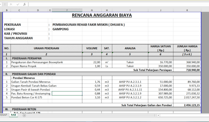 rab rumah sehat sederhana