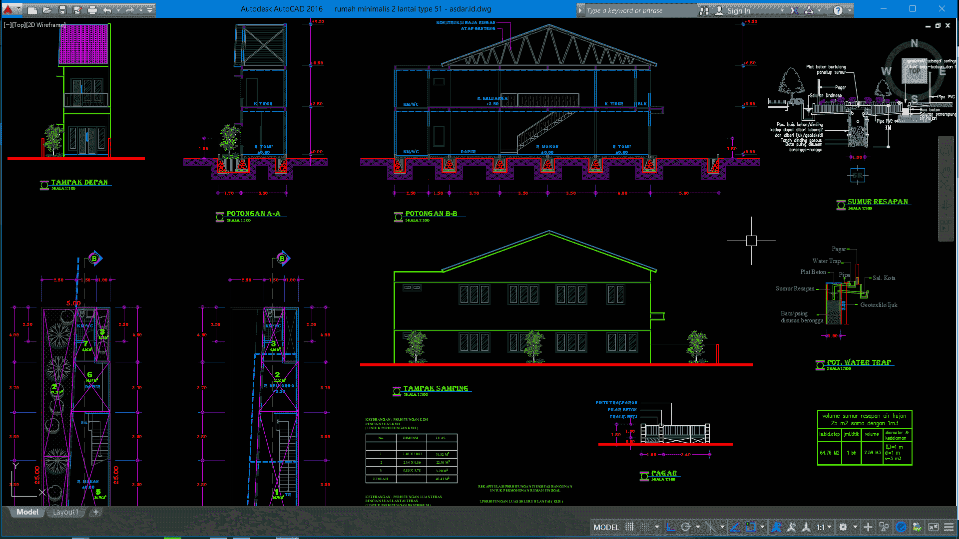  Download  Desain  Rumah  Minimalis  2 lantai Type 51 DWG AutoCAD  Asdar Id