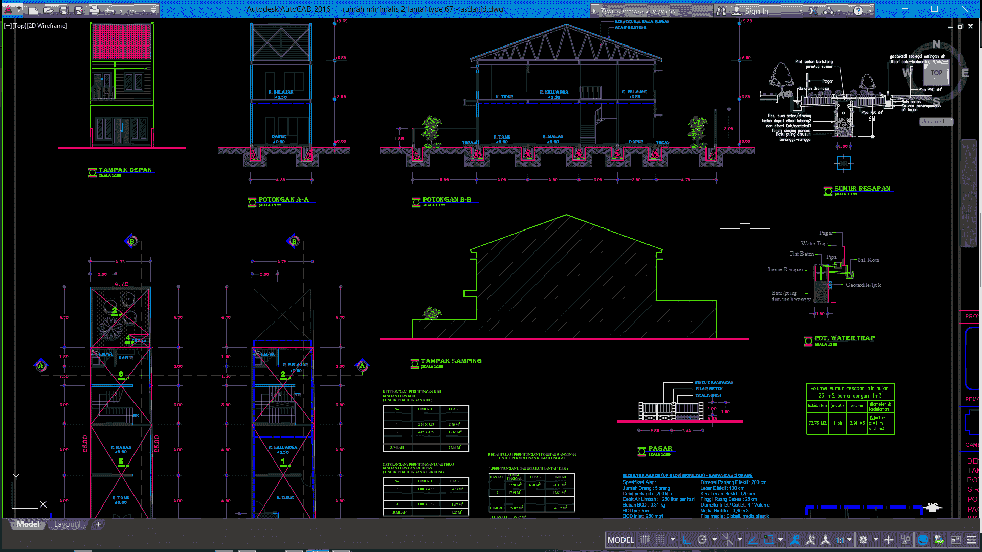 Download Desain Rumah Minimalis 2 Lantai Type 67 Dwg Autocad