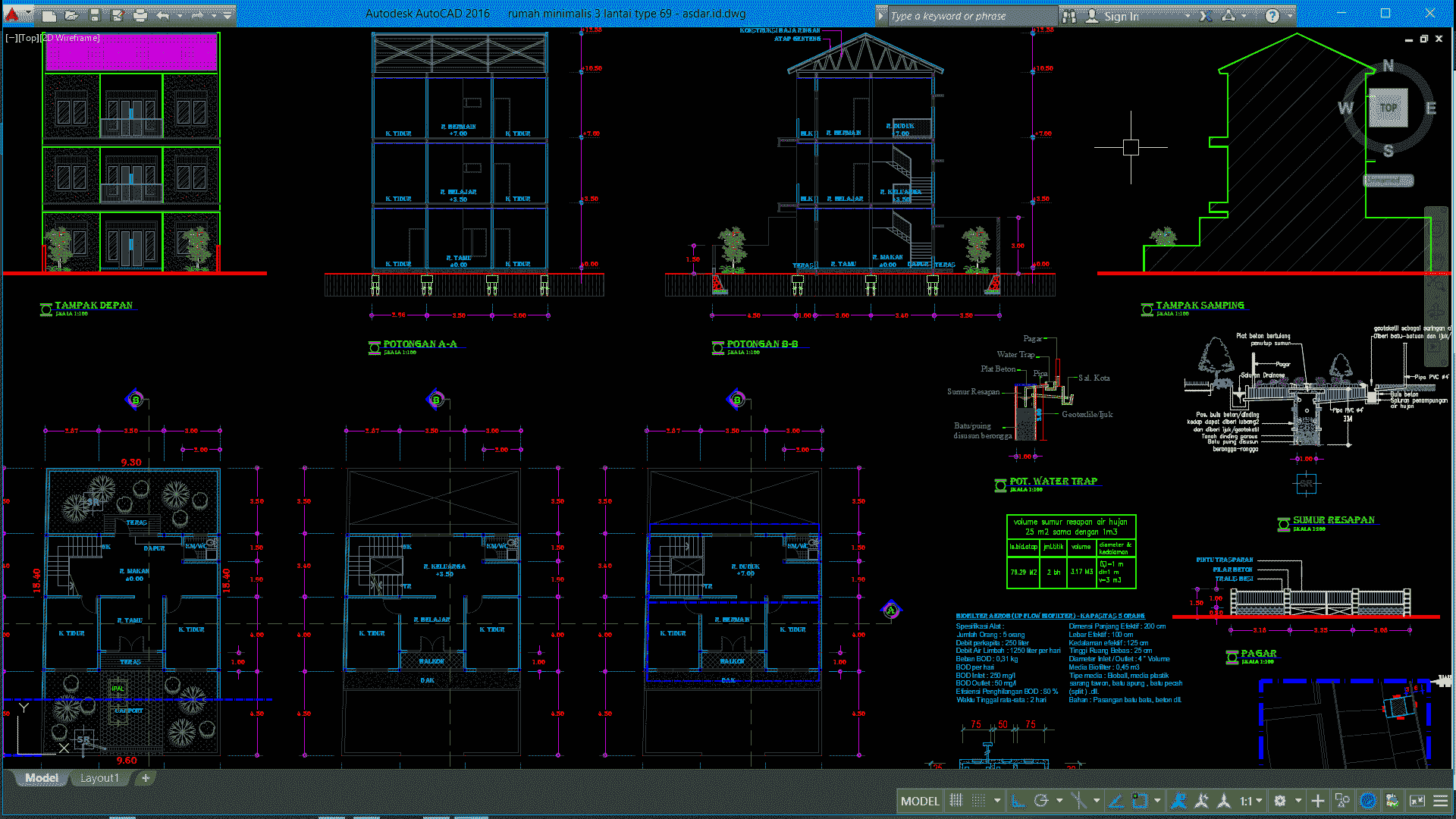  Download  Desain  Rumah  Minimalis  3 lantai Type 69 DWG AutoCAD  Asdar Id