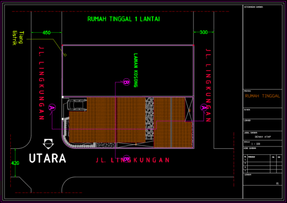 denah atap arsitektural rumah 2 lantai