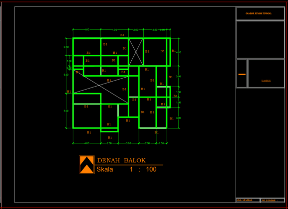 denah balok rumah 2 lantai type 2