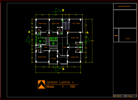 denah lantai 1 rumah 2 lantai type 2