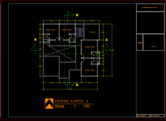 denah lantai 2 rumah 2 lantai type 2