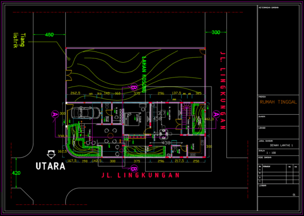 denah lt 1 arsitektural rumah 2 lantai