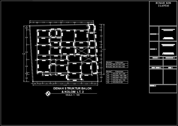 denah struktur balok rumah kost