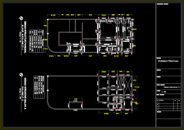 denah struktural balok kolom rumah 2 lantai