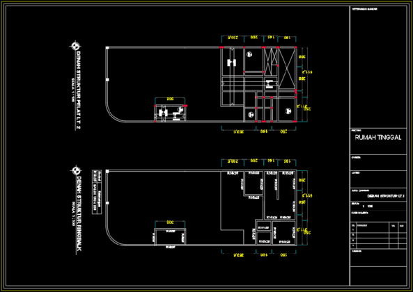 denah struktural rumah 2 lantai