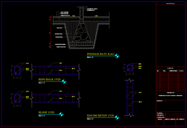 detail pondasi, ringbalk, sloof, dan kolom rumah tinggal