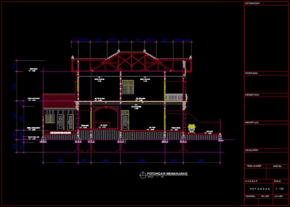 potongan memanjang rumah klasik mewah