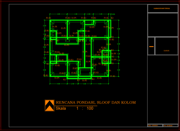 rencana pondasi sloof dan kolom rumah 2 lantai type 2