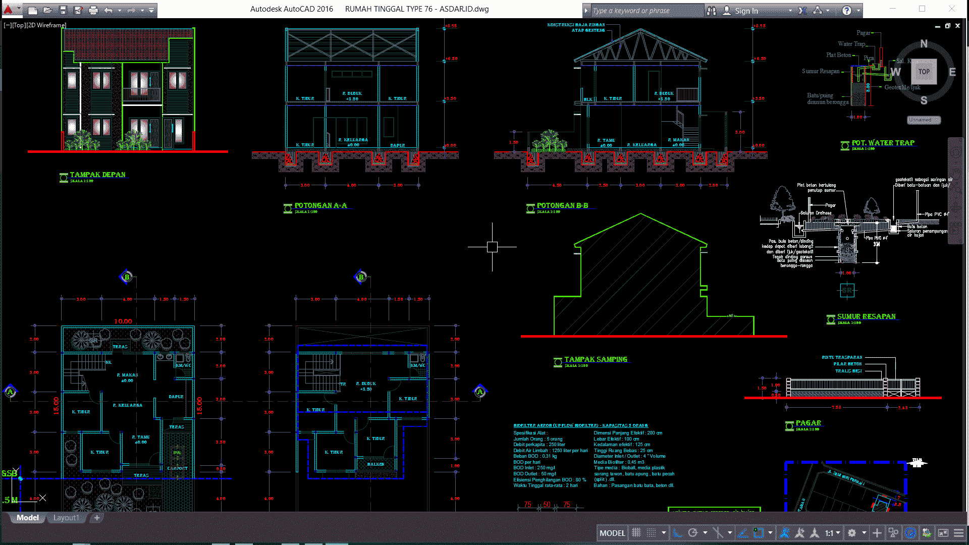 Download Desain Rumah Tinggal 2 Lantai Type 76 Dwg Autocad Asdar Id