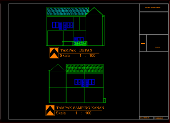 tampak depan dan samping rumah 2 lantai type 2