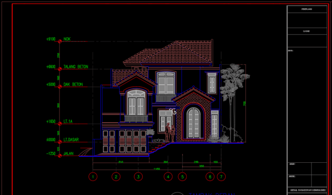 tampak depan rumah tinggal 2 lantai 11.60m x 25.65m