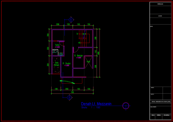 denah lt mezzanin rumah 3 lantai 7x20 meter