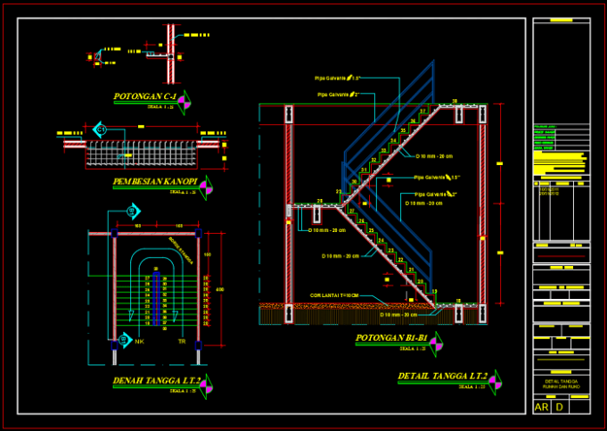 Download Gambar Kerja Detail Tangga Lantai 2 DWG AutoCAD 