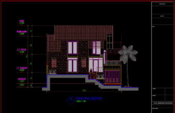 Download Gambar Rumah 2 Lantai Ukuran 12.35m x 20.40m DWG AutoCAD rumah 2 lantai uk 12,35m x 20,40m