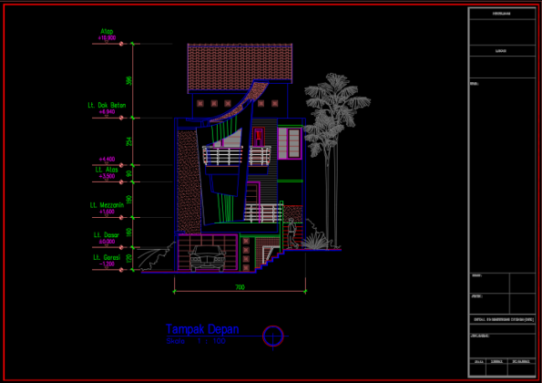 tampak depan rumah 3 lantai ukuran 7x20 meter