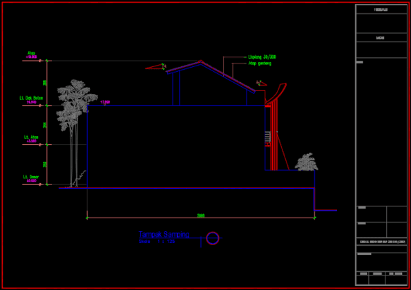 tampak samping rumah 3 lantai ukuran 7x20 meter