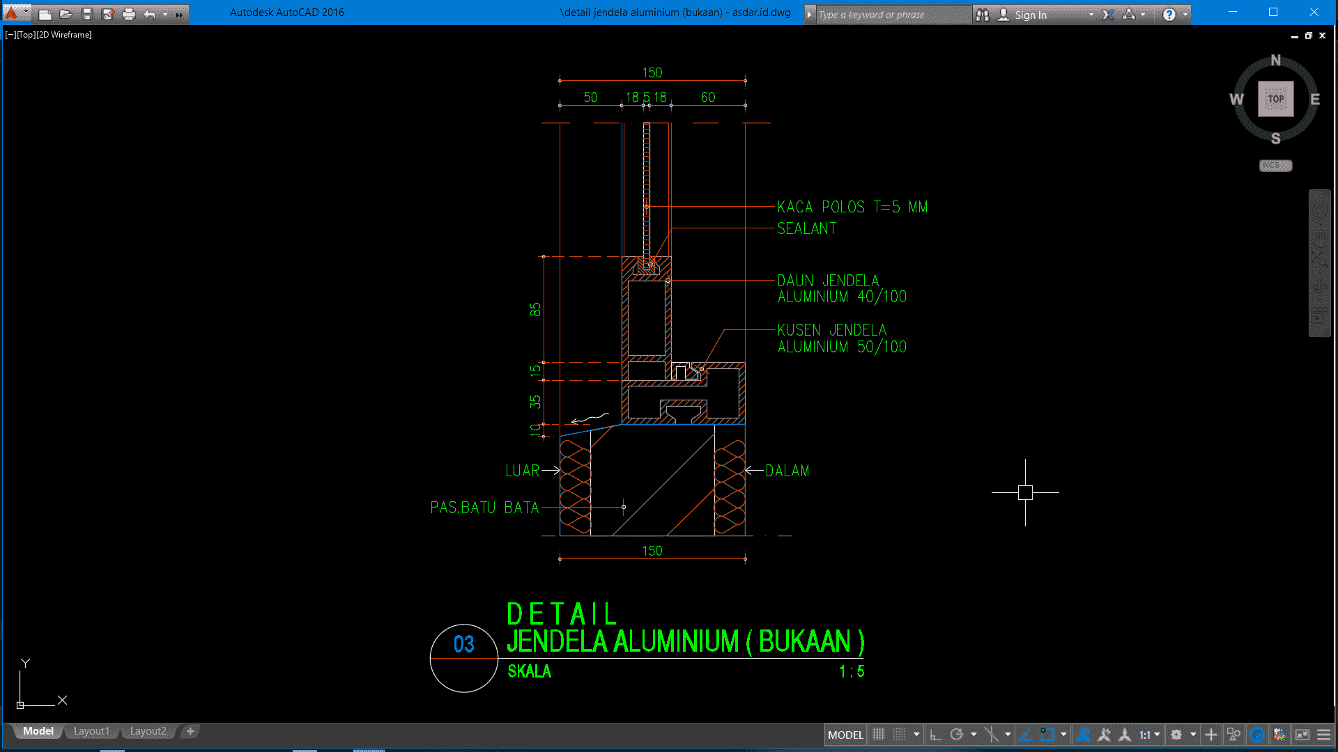 Download Detail  Jendela  Aluminium  Bukaan Format DWG  