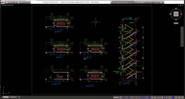 denah dan potongan tangga gedung 4 lantai