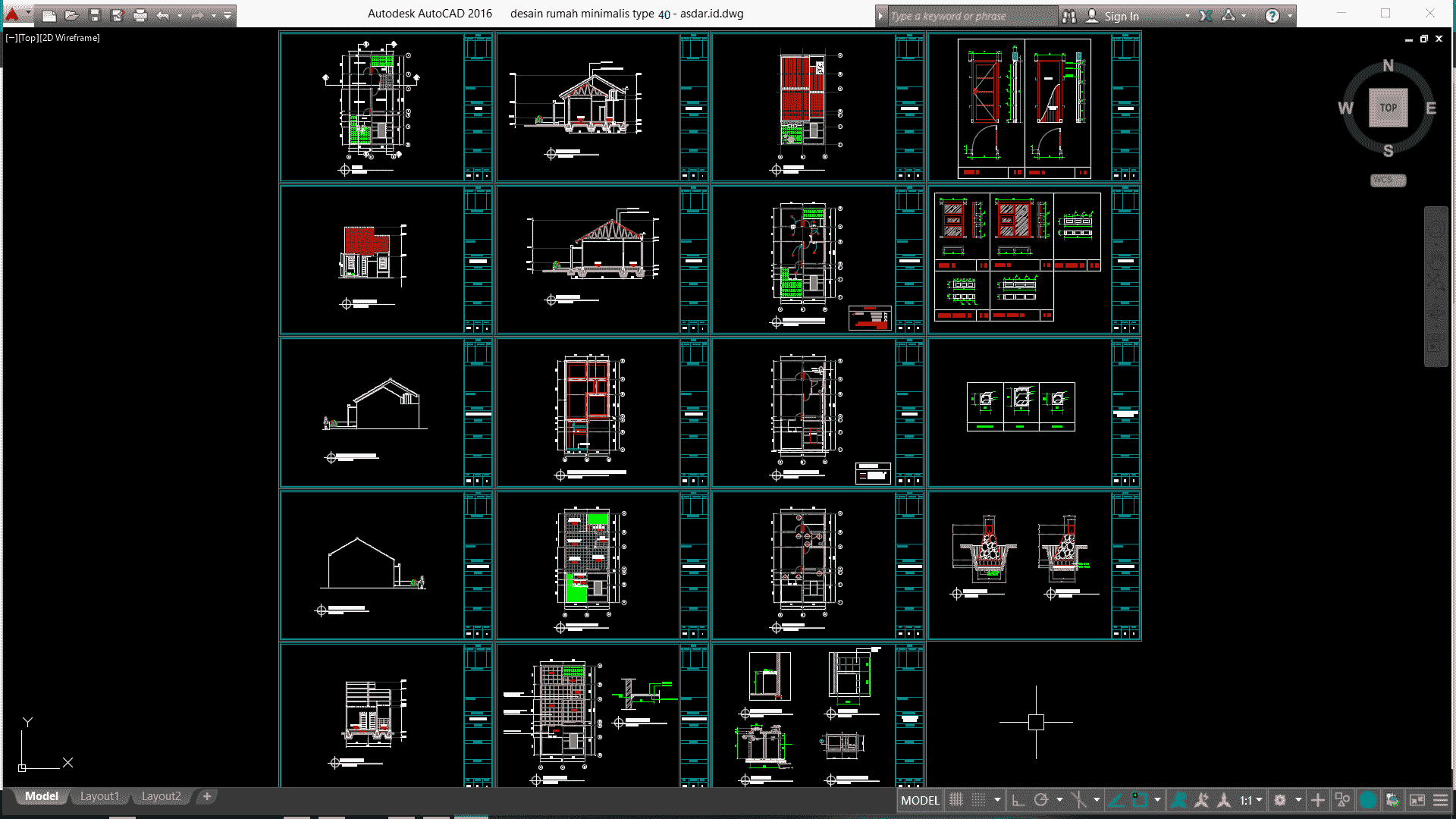 Download Gambar Kerja Desain Rumah Minimalis Type 40 DWG AutoCAD Asdar Id