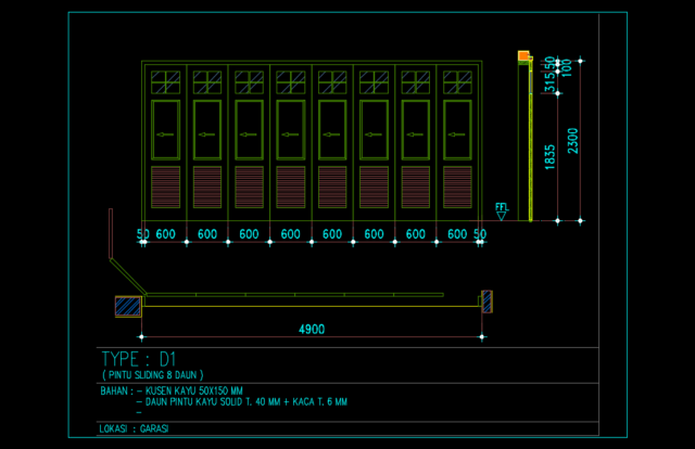 Download Desain  Pintu  Garasi Sliding 8 Daun Format DWG 