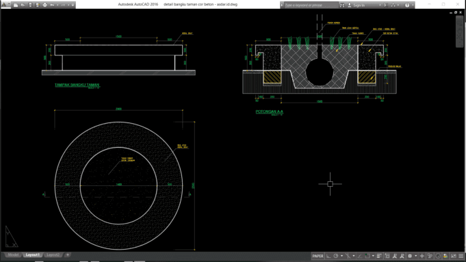 Download Detail Bangku Taman Cor Beton DWG AutoCAD - Asdar Id