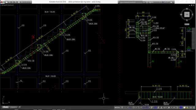 detail pembesian tangga dan ring balok