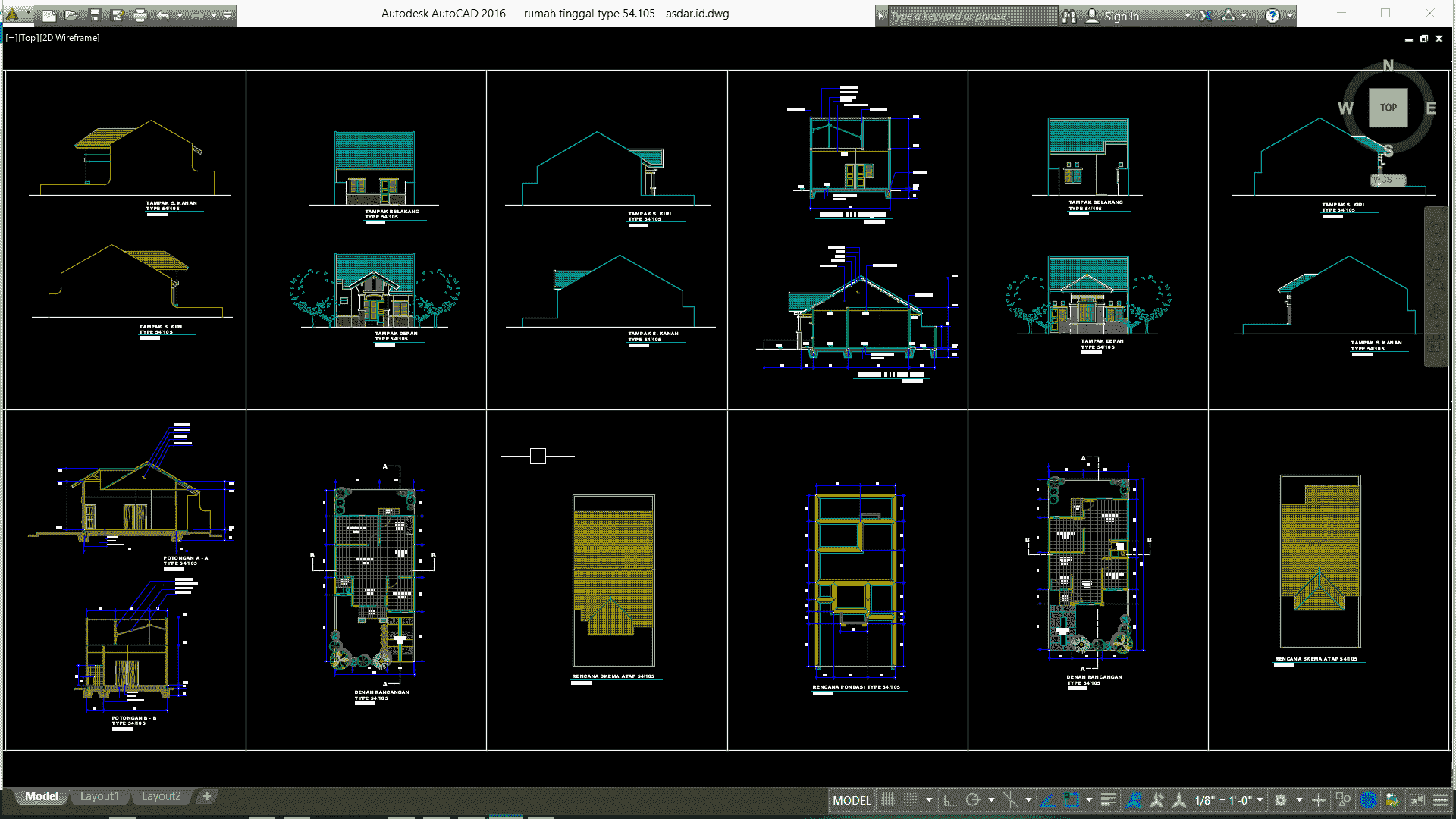 Download Rumah Tinggal Type 54 105 Format DWG File AutoCAD Asdar Id