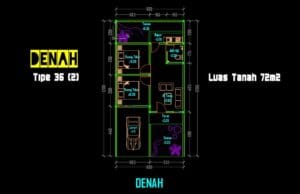 Download Denah Rumah Type 36/72 DWG AutoCAD denah type 36.72