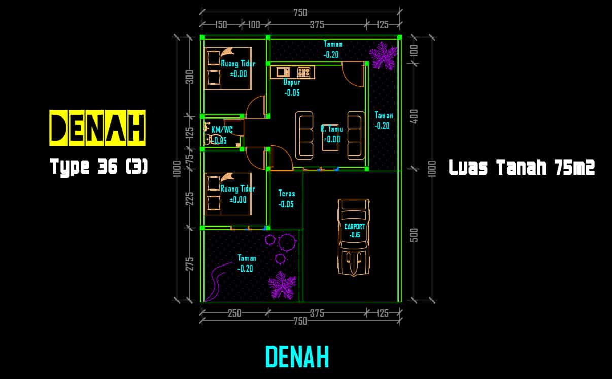  Download  Denah  Rumah  Type  36  75 DWG AutoCAD  Asdar Id